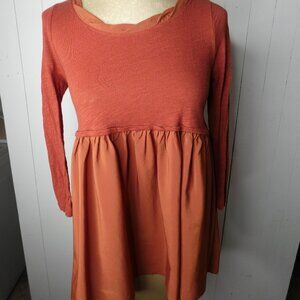 Postmark Anthro Women's S Rust Knit Twofer Top Faux Layered Ruffle Hem Cotton